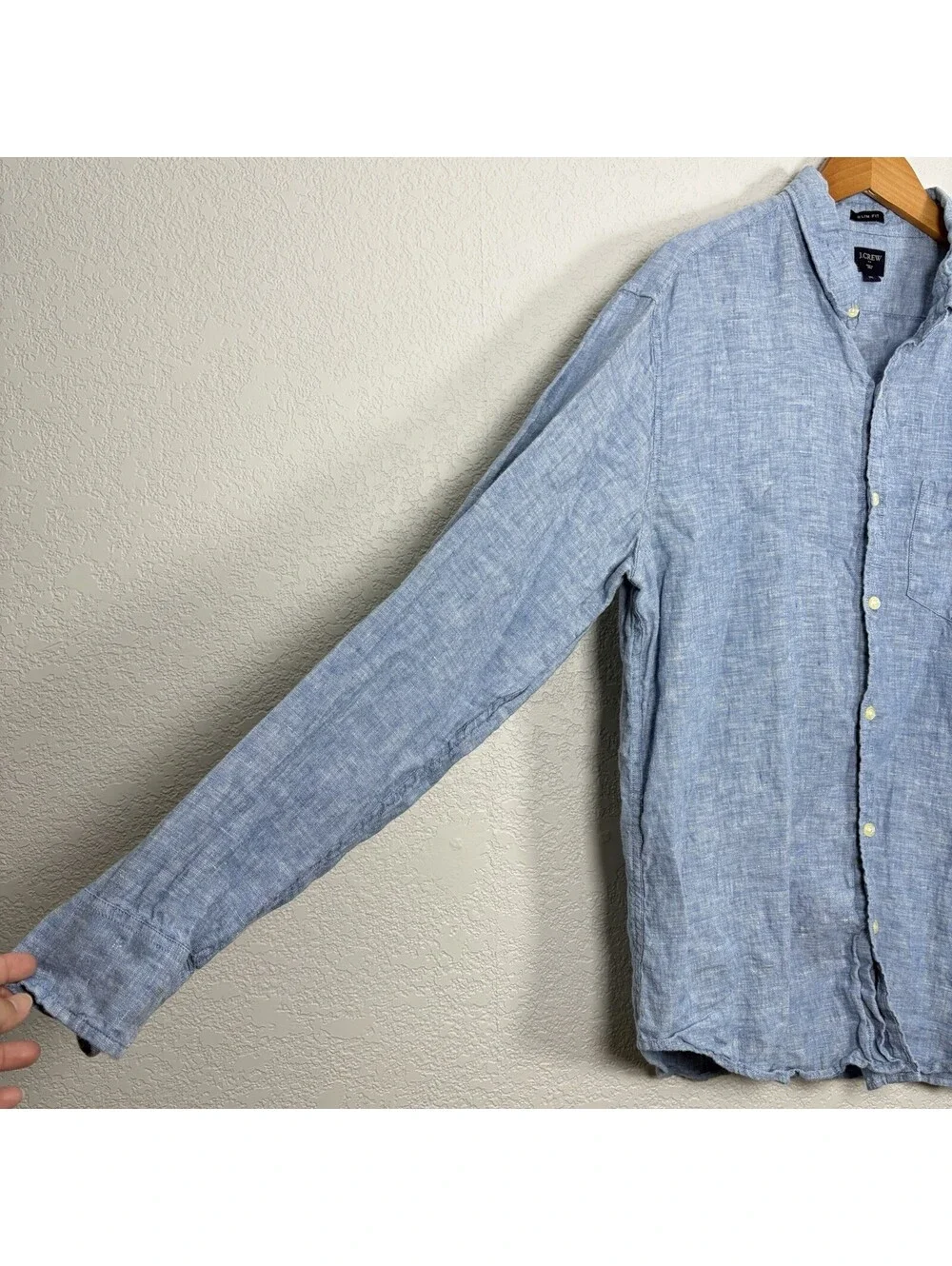 J.Crew Men’s XL 100% Linen Button Up Shirt Blue Slim Fit Casual Coastal Beachy